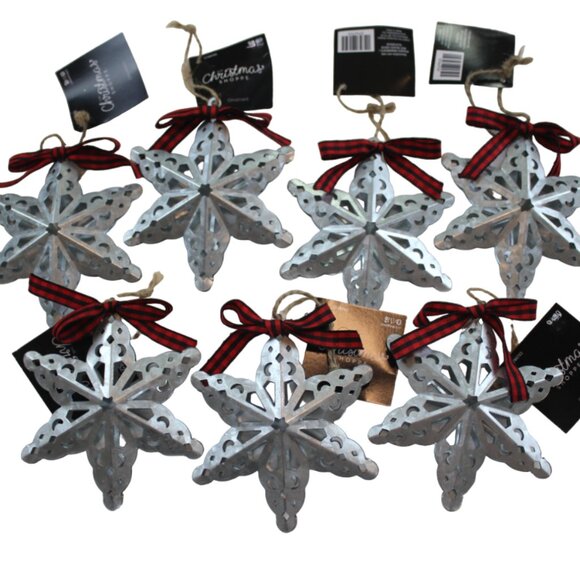 The Christmas Shoppe Other - Christmas Shoppe Ornaments Tin Snowflake Red Black Check Bow 4.5" Lot of 7 NWT